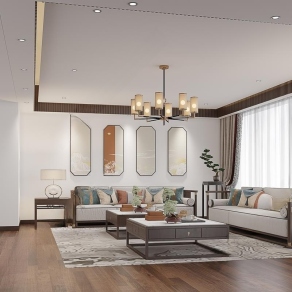 新中式会客厅3D模型下载